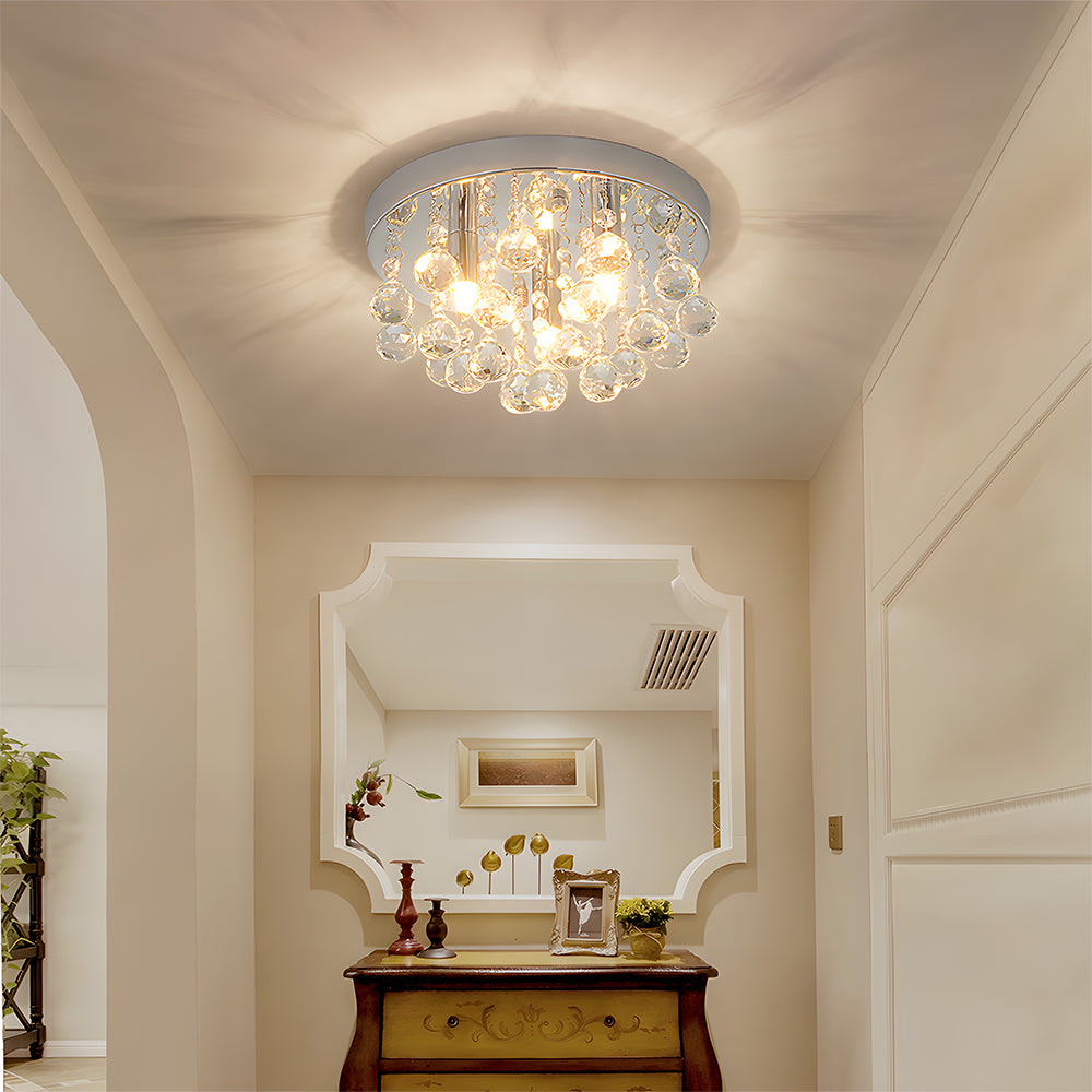 Modern Ceiling Lights With Crystal Droplets, Chrome Finish