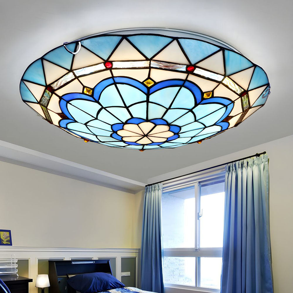 Vintage Stained Glass Flush Mount Ceiling Fixture