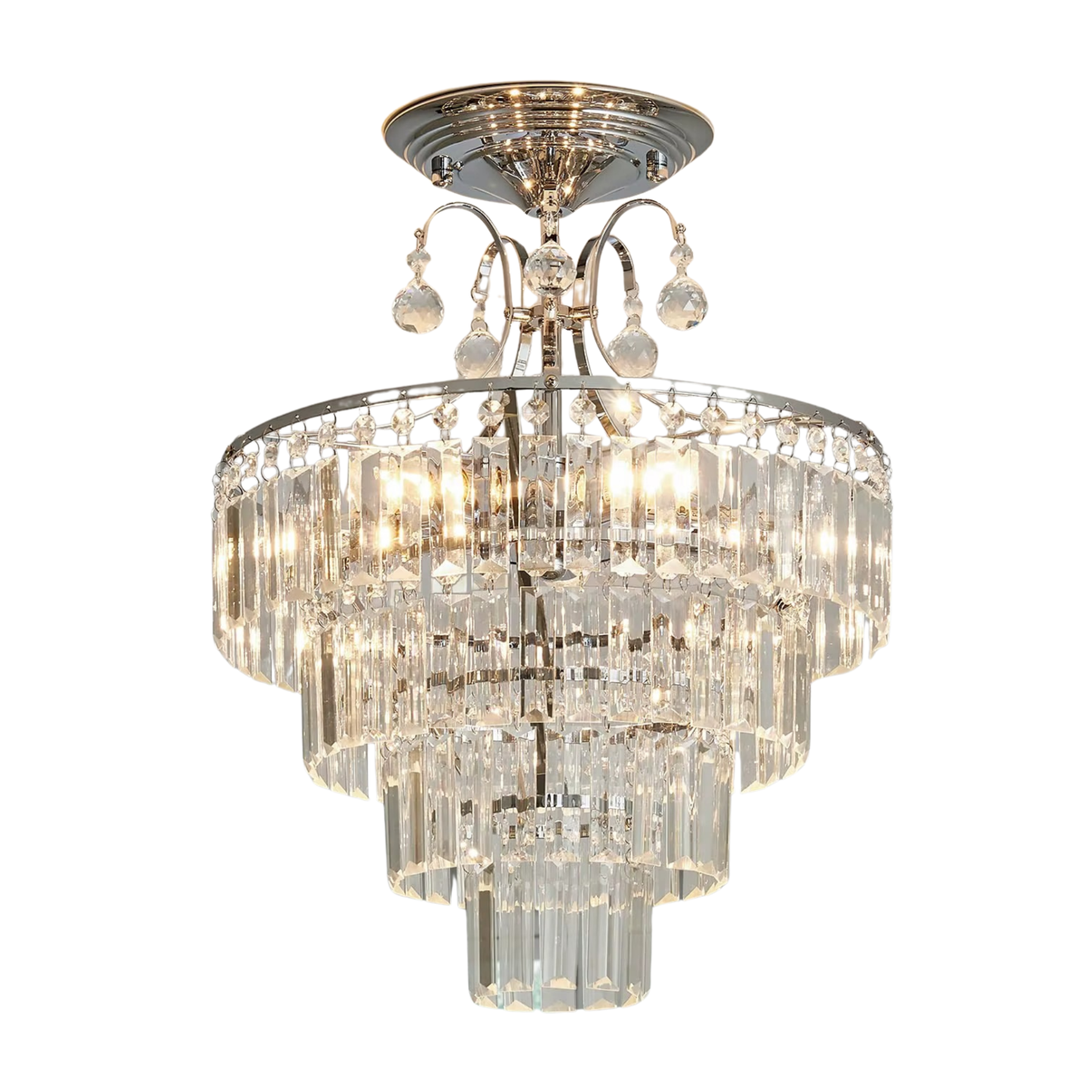 Tiered Crystal Semi-Flush Ceiling Light 39cm