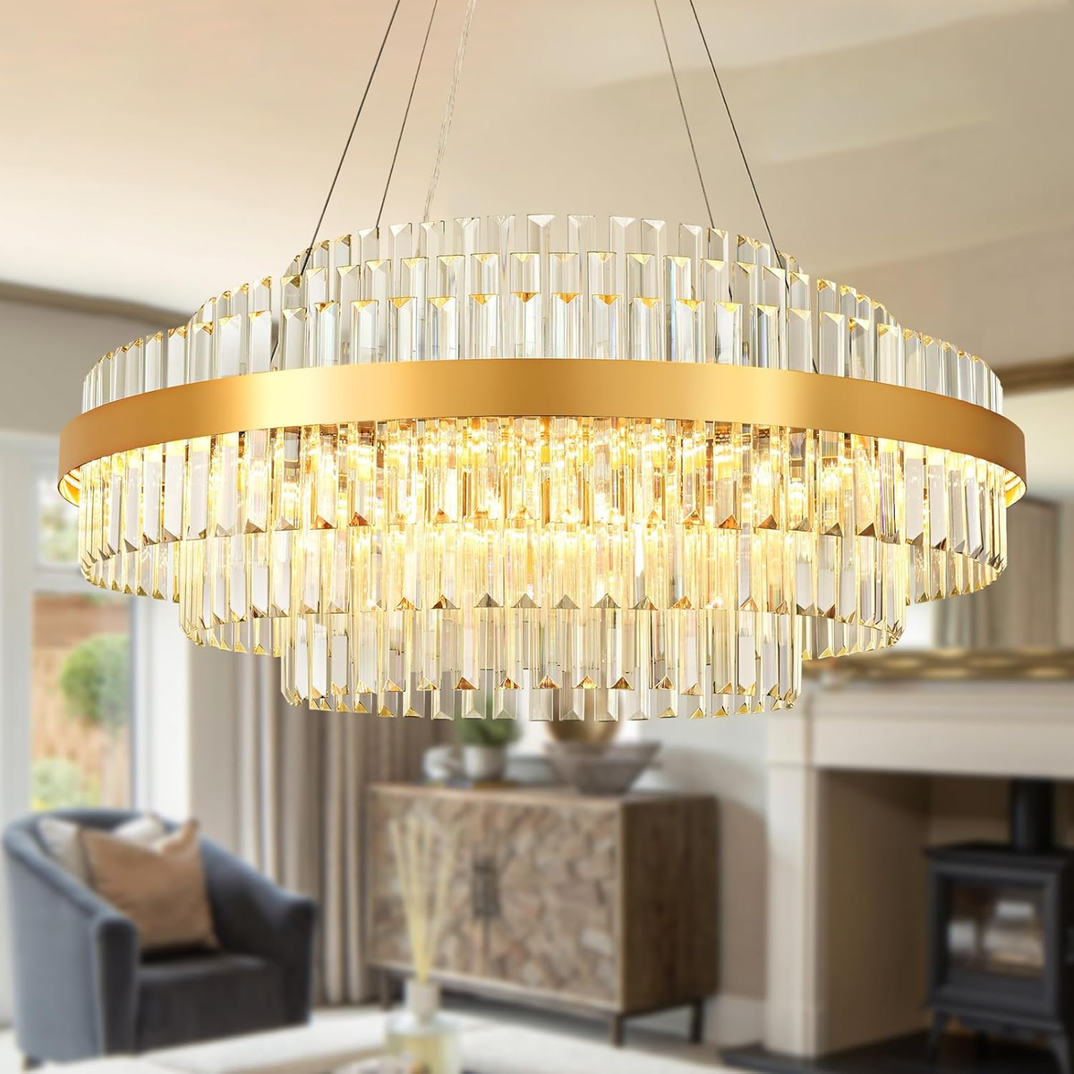 Modern Tiered Crystal LED Chandelier Luxury Hanging Lamp