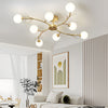Spherical Semi-Flush Mount With Crystal-6/8/10/12 Lights Gold Ceiling Light
