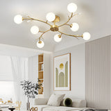 Spherical Semi-Flush Mount With Crystal-6/8/10/12 Lights Gold Ceiling Light