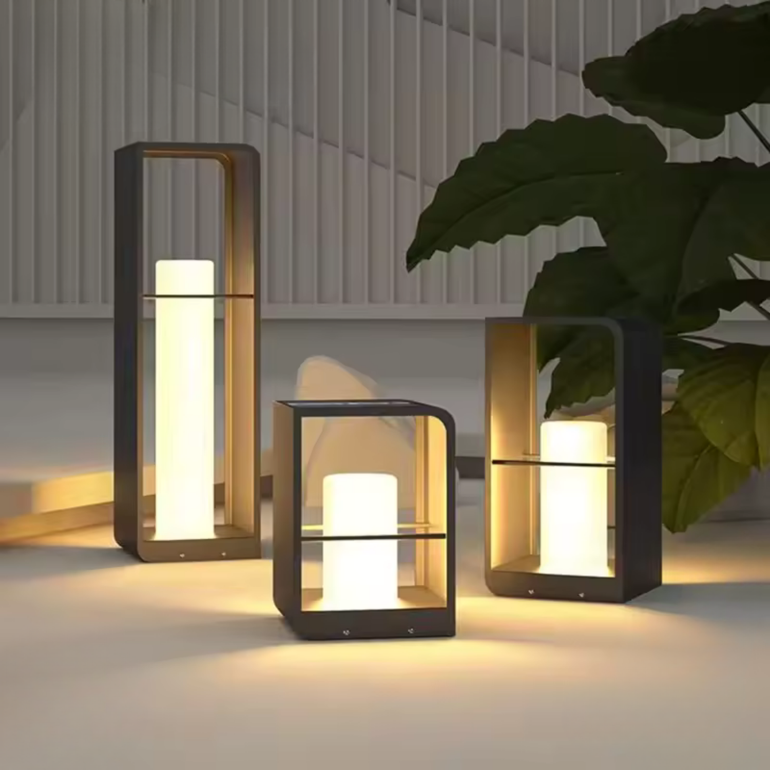 Litora geometric solar garden post light three sizes glowing warm white light - Litora
