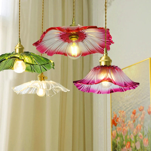 Vintage Pendant Lights Flower Glass Hanging Lamps