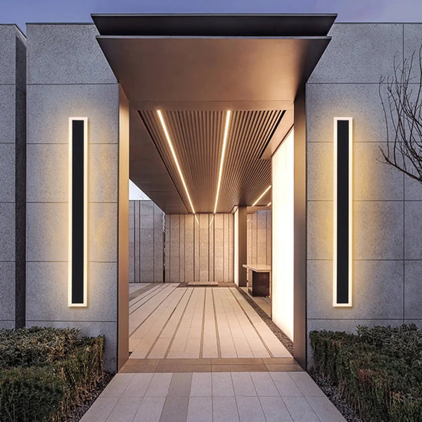 Set Of 2 Modern IP65 Slim Black LED Outdoor